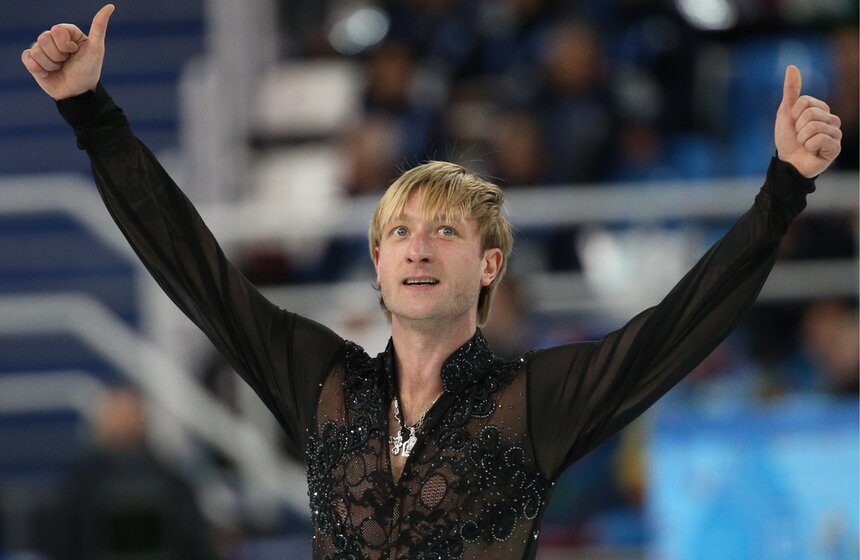Евгений Плющенко во время выступления с произвольной программой в командных соревнованиях по фигурному катанию на XXII зимних Олимпийских играх. <br />Фото: ТАСС/Артем Коротаев