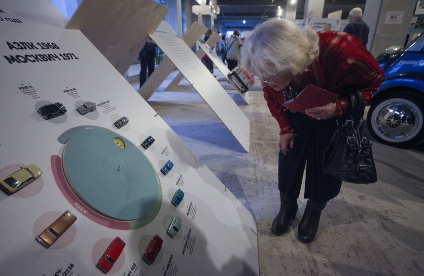 Фото: АГН Москва/Ведяшкин Сергей. В год 70-летия АЗЛК, технополис "Москва" открыл выставку "Преемственность поколений. Наследие АЗЛК". Посетители впервые увидели уникальные архивные материалы завода, найденные после его разрушения, которые были переданы Политехническому музею. Экспозиция состоит из трех разделов: дореволюционные фабрики и заводы, АЗЛК и жизнь технополиса "Москва".