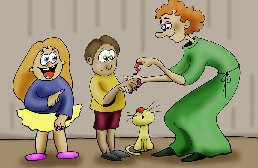 Детей постарше стоит своим примером приучать вовремя стричь и чистить ногти. Ребенку можно купить специальный детский маникюрный набор. Девочкам –<br /> предложить сделать красивый маникюр (как у мамы), если она перестанет грызть ногти.