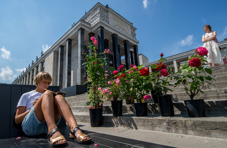 Розы расцвели на ступенях Российской государственной библиотеки 1 фото