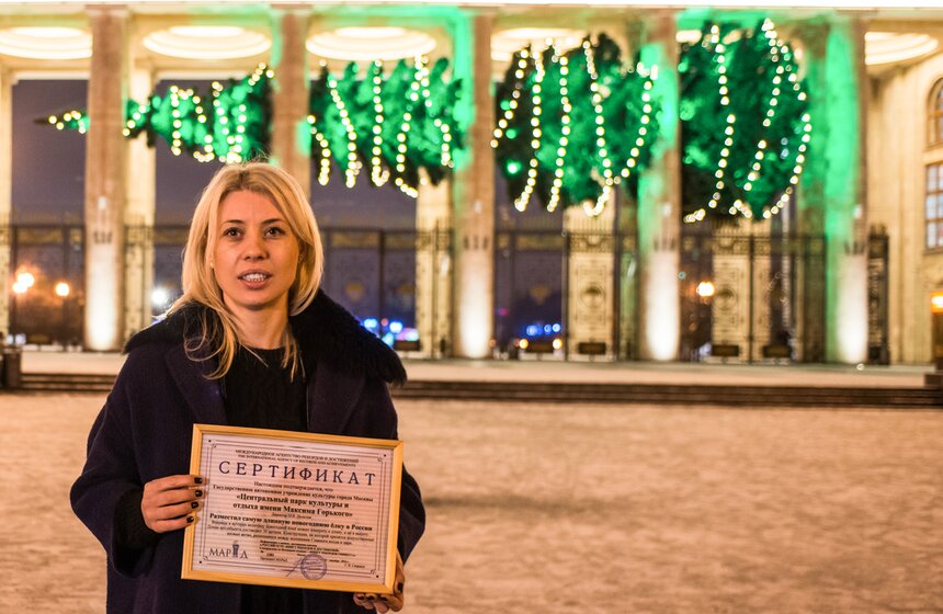 Горизонтальная новогодняя елка в парке Горького 10 фото