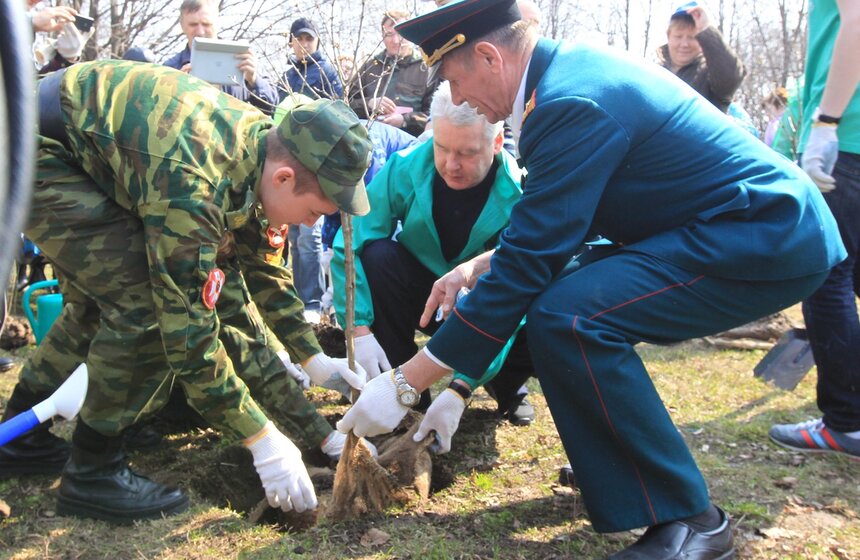 Сергей Собянин посадил деревья в ходе субботника 10 фото