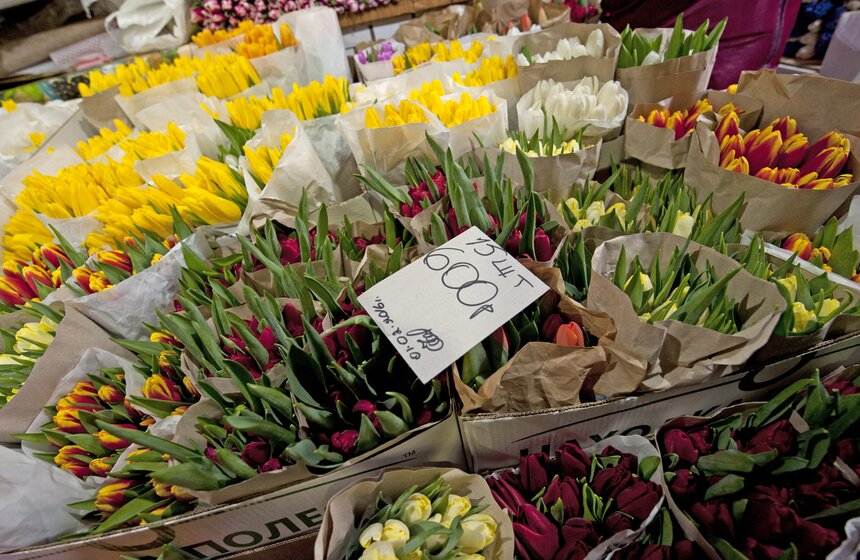 В погоне за цветами: москвичи выстроились в очереди за букетами 15 фото