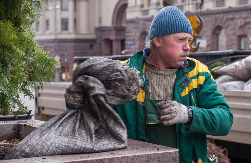 Липы на Тверской улице заменили "зимними" деревьями 15 фото