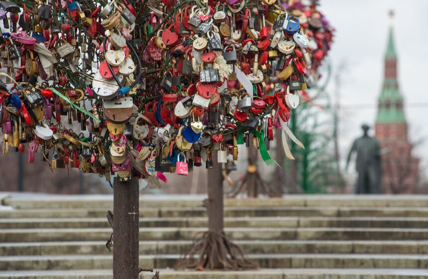 "Деревья любви" с Лужкова моста перенесли на набережную 19 фото