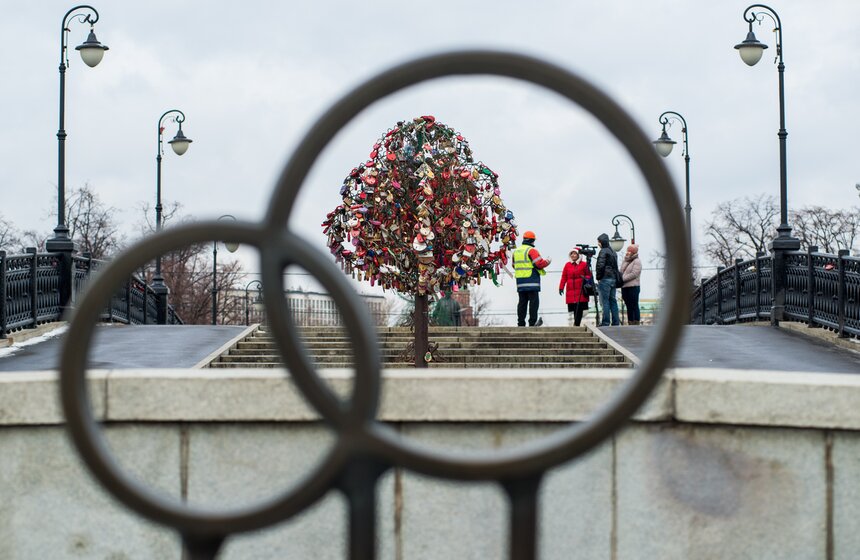 "Деревья любви" с Лужкова моста перенесли на набережную 17 фото