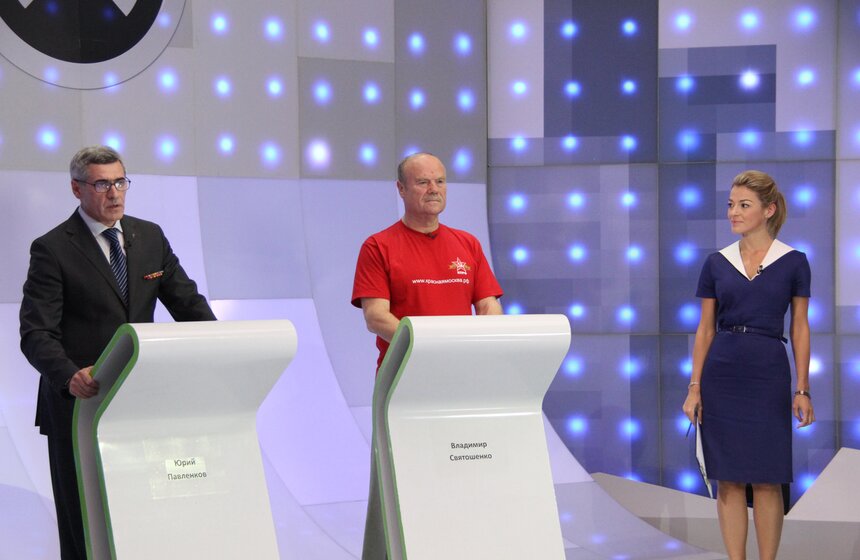 Кандидаты в депутаты Мосгордумы от 40 округа Юрий Павленков ("Справедливая Россия") и Владимир Святошенко (КПРФ)