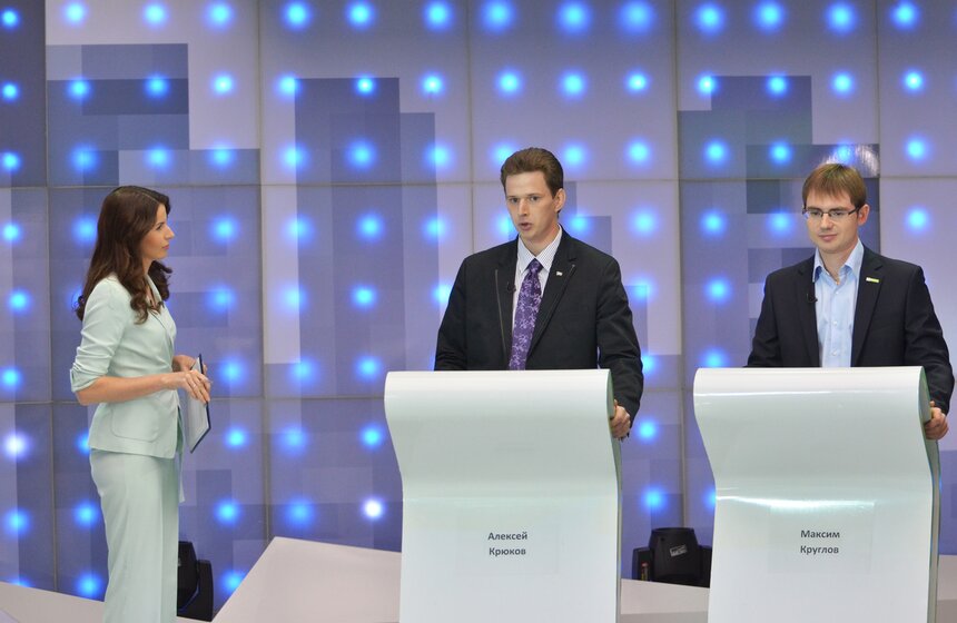 Кандидаты в депутаты Мосгордумы от 14 округа Алексей Крюков (ЛДПР) и Максим Круглов ("Яблоко")