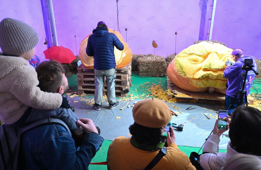 Шоу фигурной резьбы по тыквам-гигантам состоялось в "Аптекарском огороде" 10 фото