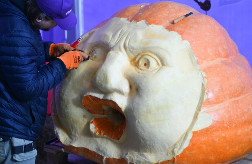 Шоу фигурной резьбы по тыквам-гигантам состоялось в "Аптекарском огороде" 20 фото