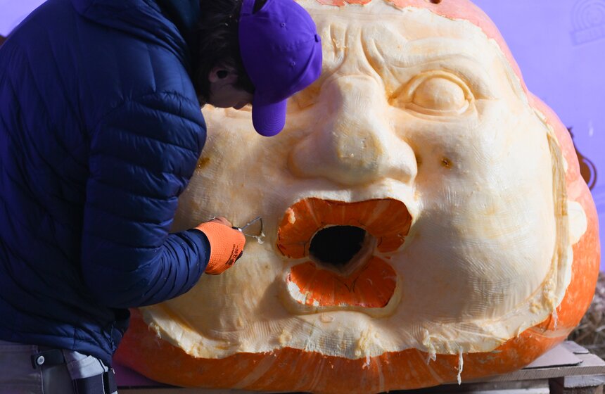 Шоу фигурной резьбы по тыквам-гигантам состоялось в "Аптекарском огороде" 17 фото