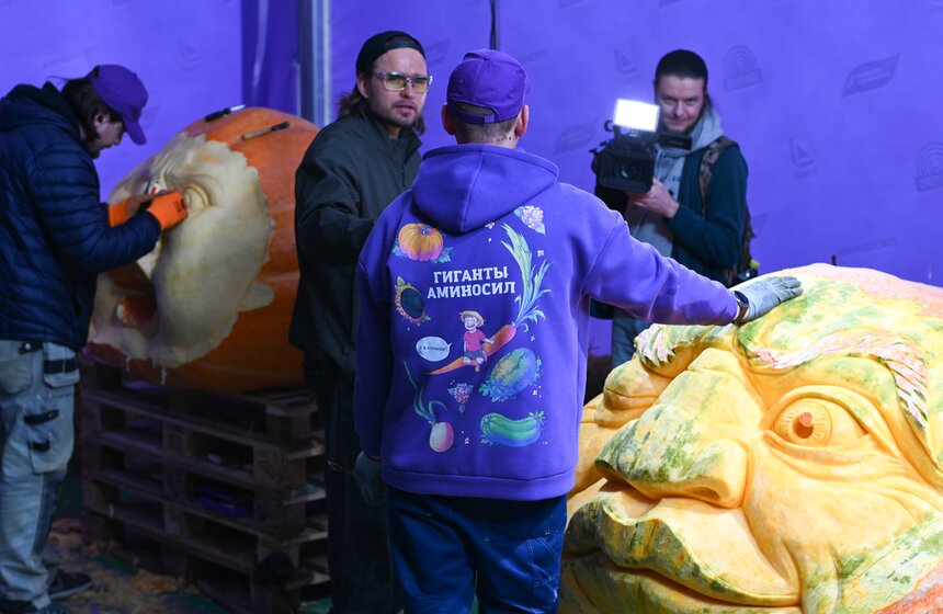 Шоу фигурной резьбы по тыквам-гигантам состоялось в "Аптекарском огороде" 16 фото