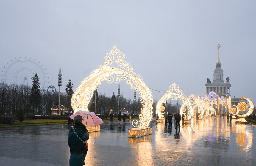 Территорию ВДНХ украсили к зимним праздникам 9 фото