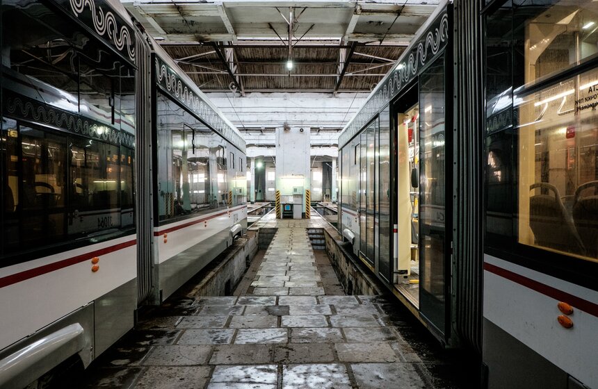 Трамваи "Витязь-М" в депо имени Баумана