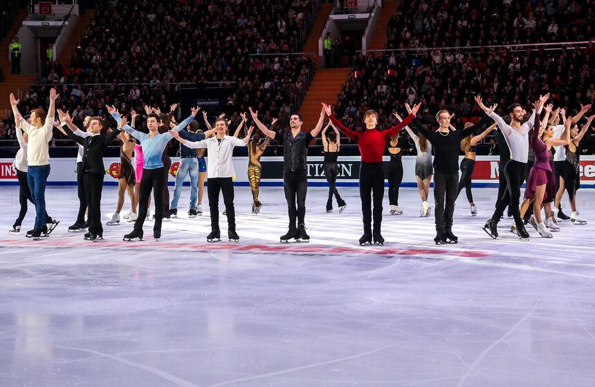 Все участники показательных выступлений чемпионата Европы по фигурному катанию в Москве.