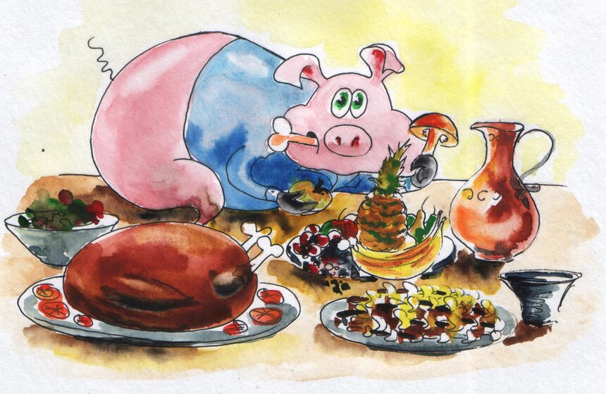 Угощения на столе должны быть разнообразными, поскольку свинья – животное прожорливое и всеядное. Ее любимое лакомство – трюфели. Не всем королевское блюдо придется по карману, поэтому можно обойтись любыми другими грибами.