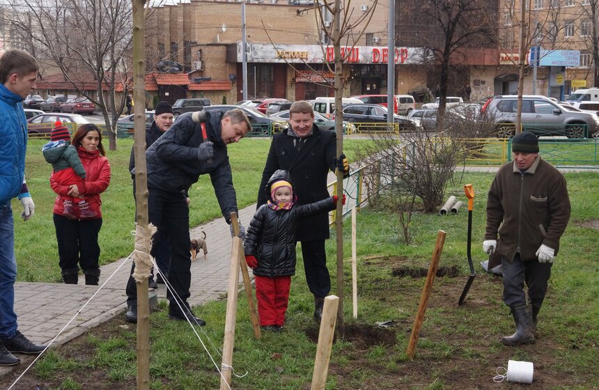 Акция по высадке деревьев прошла на улице 1905 года 13 фото