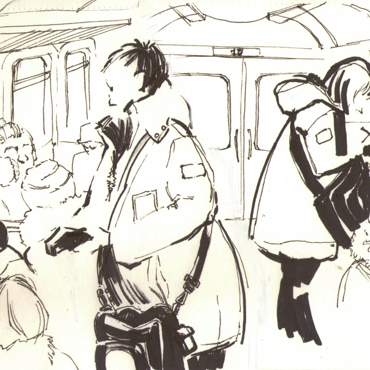 «Разговор в купе поезда» (з. а. Одайник-Самойленко, 1950-е). Зарисовки людей в транспорте. Наброски в автобусе. Люди в автобусе Наброски.