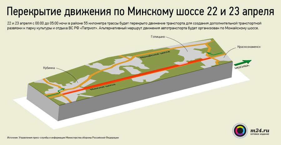 Участок Минского шоссе перекроют 22 и 23 апреля