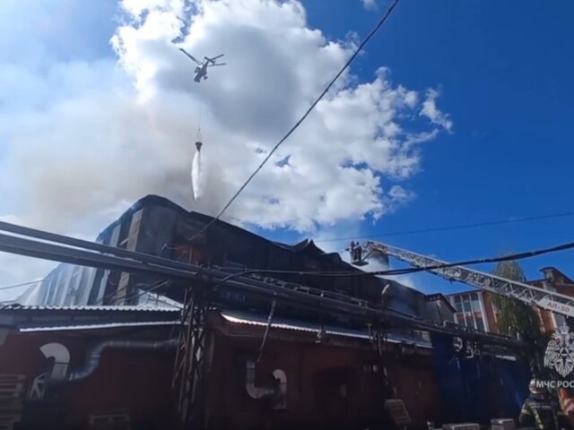 МЧС показало процесс тушения пожара в Подмосковье с вертолета
